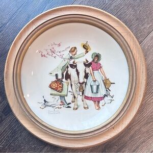 Norman Rockwell framed plate dairy girl cow pink